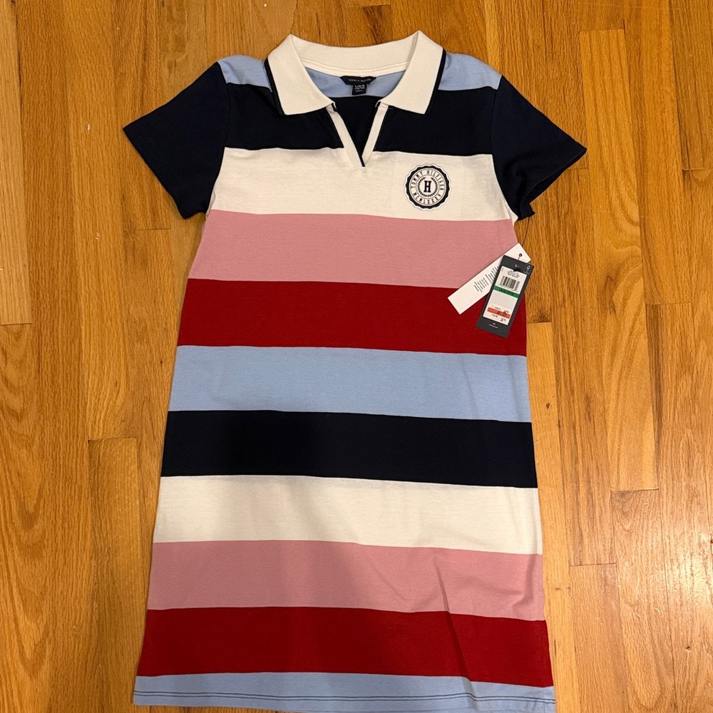 Tommy Hilfiger Navy and Pink Striped Polo